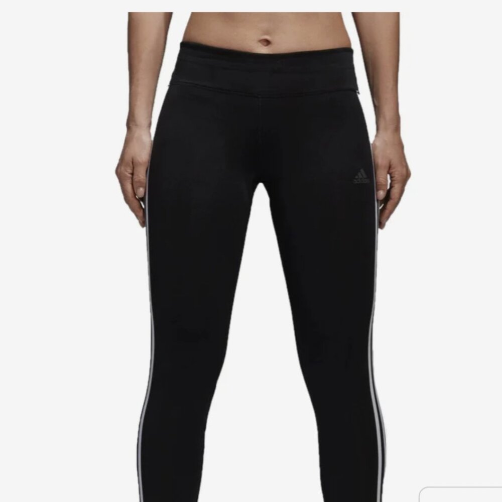 ADIDAS WOMEN'S DESIGN 2 MOVE CLIMALITE 3-STRIPES LEGGING SIZE M USED BLACK/WHITE - Picture 2 of 7